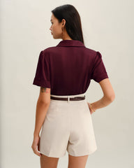 Wine Red Satin Blouse