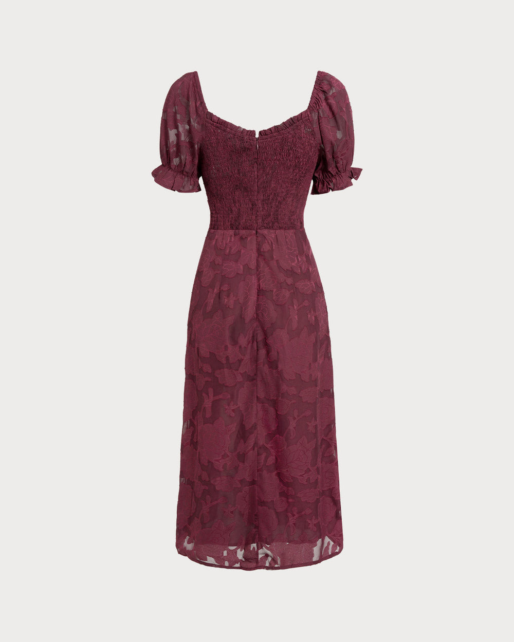 Wine Red Jacquard Slit Midi Dress