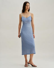 Blue Lace Slip Bodycon Midi Dress
