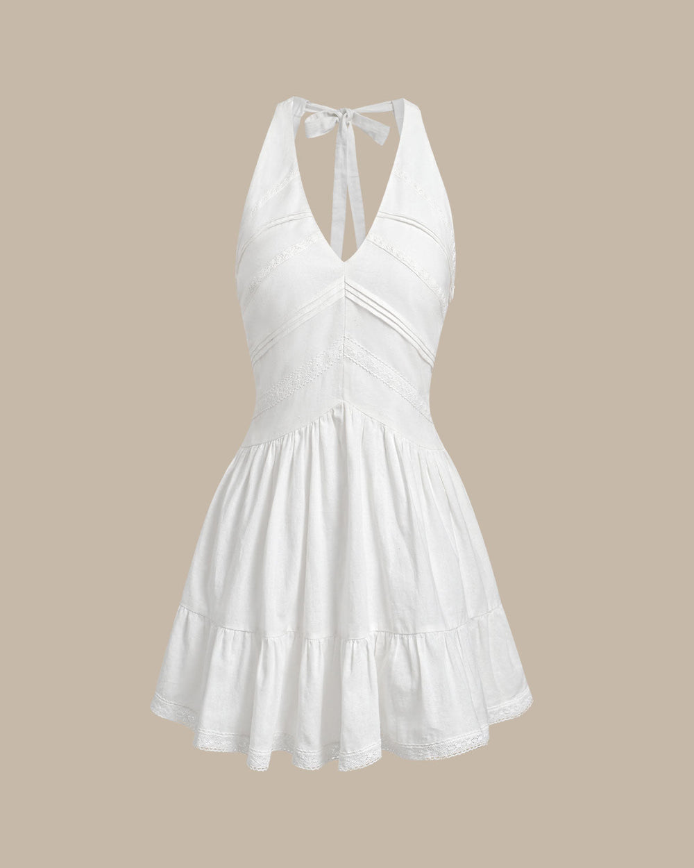 White V Neck Pleated Backless Mini Dress