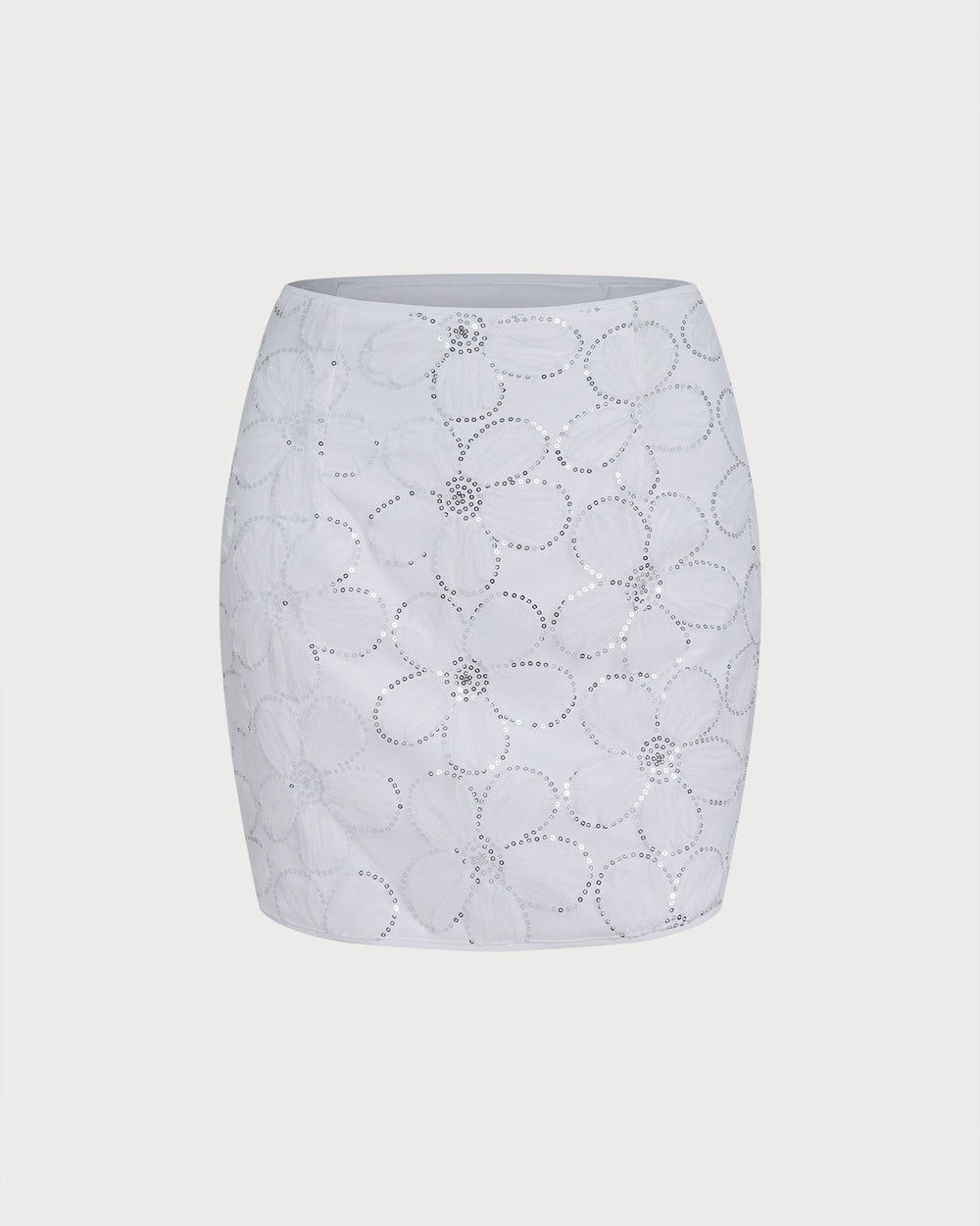 White Floral Sequins Mini Skirt
