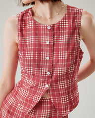 Red Plaid Single Breasted Vest