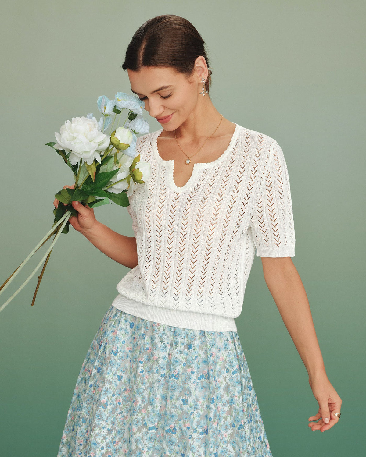 White V Neck Textured Sweater