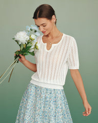 White V Neck Textured Sweater
