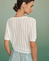 White V Neck Textured Sweater