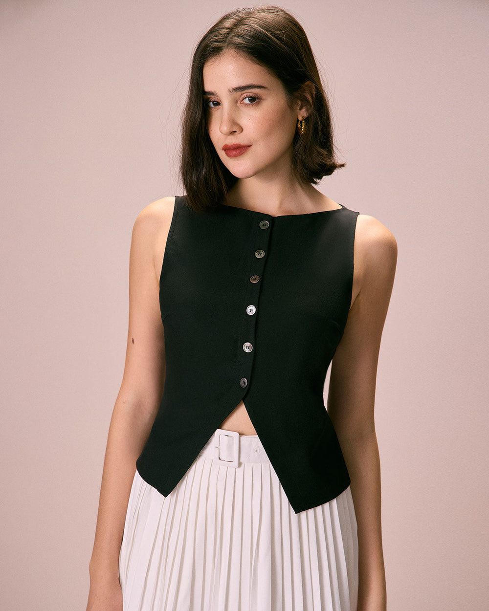 The Black Boat Neck Button Tank Top