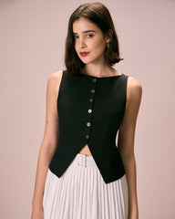 The Black Boat Neck Button Tank Top