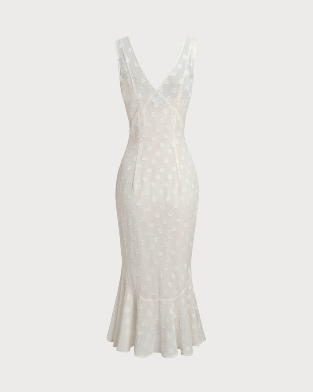 Beige Polka Dot V-Neck Midi Dress