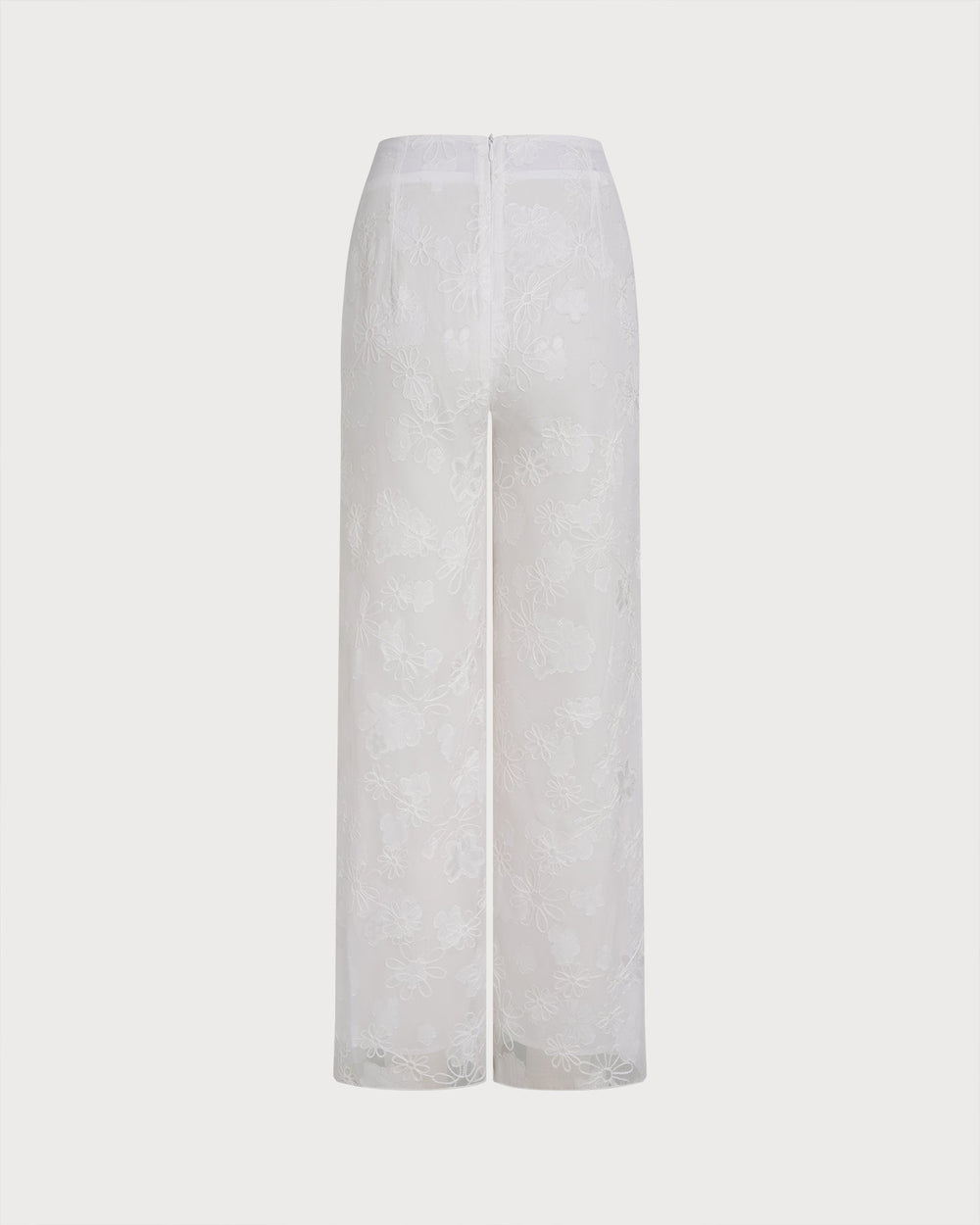 White Floral Textured Elastic Waist Pants