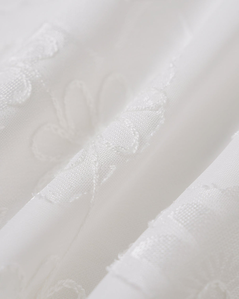 White Floral Textured Elastic Waist Pants