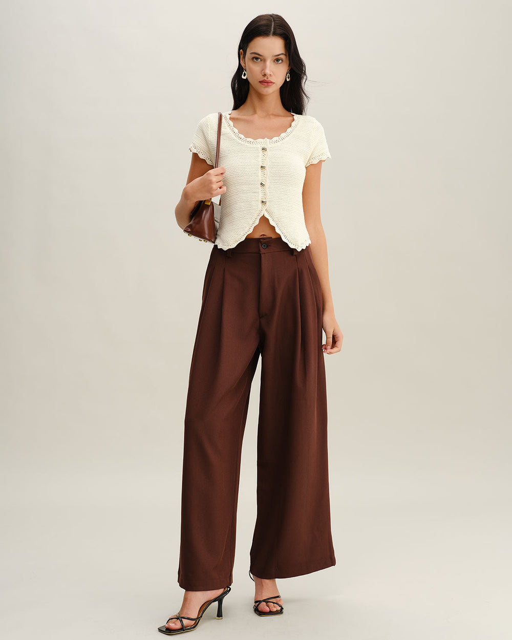Beige U Neck Textured Cardigan
