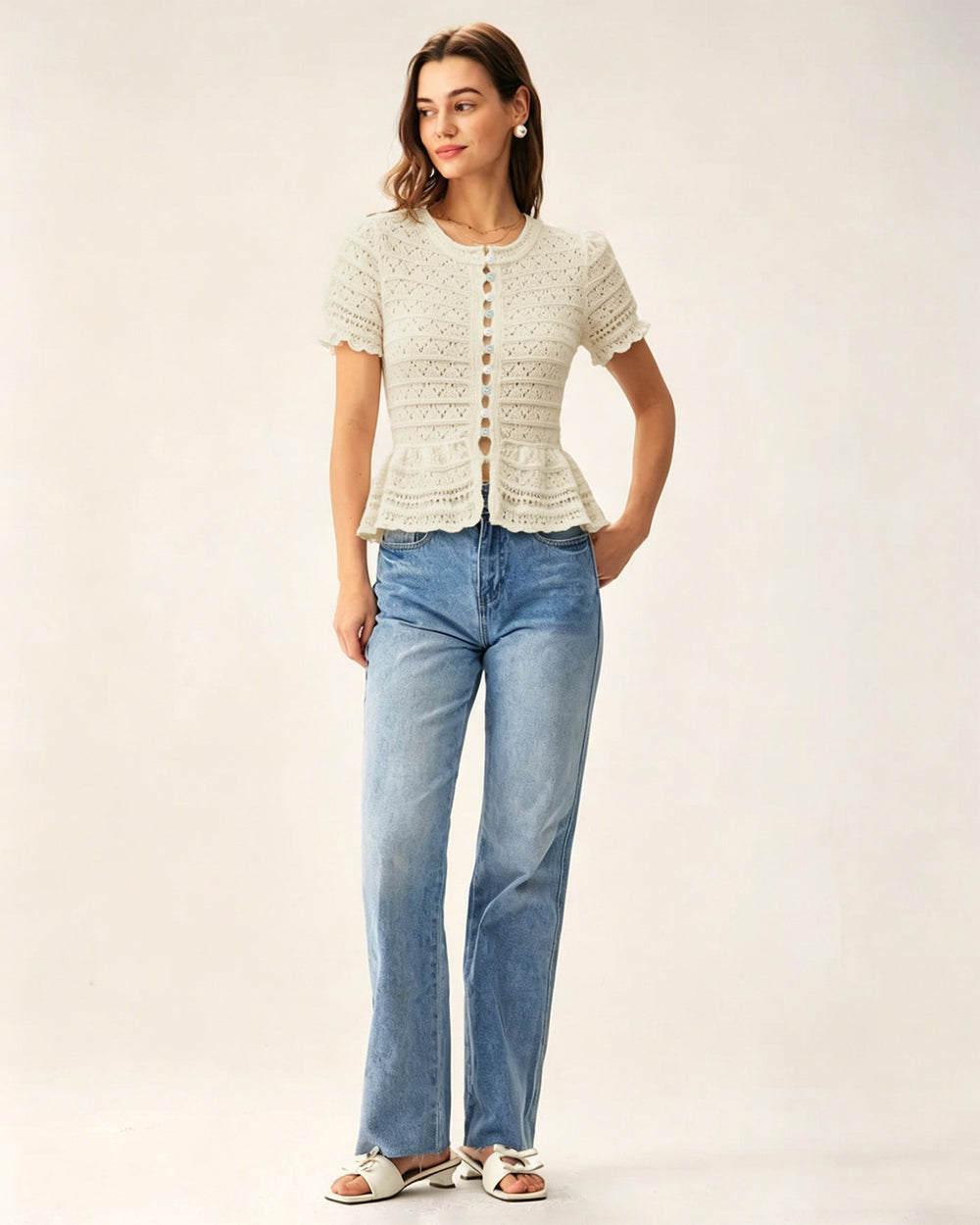 Apricot Textured Single Breasted Cardigan