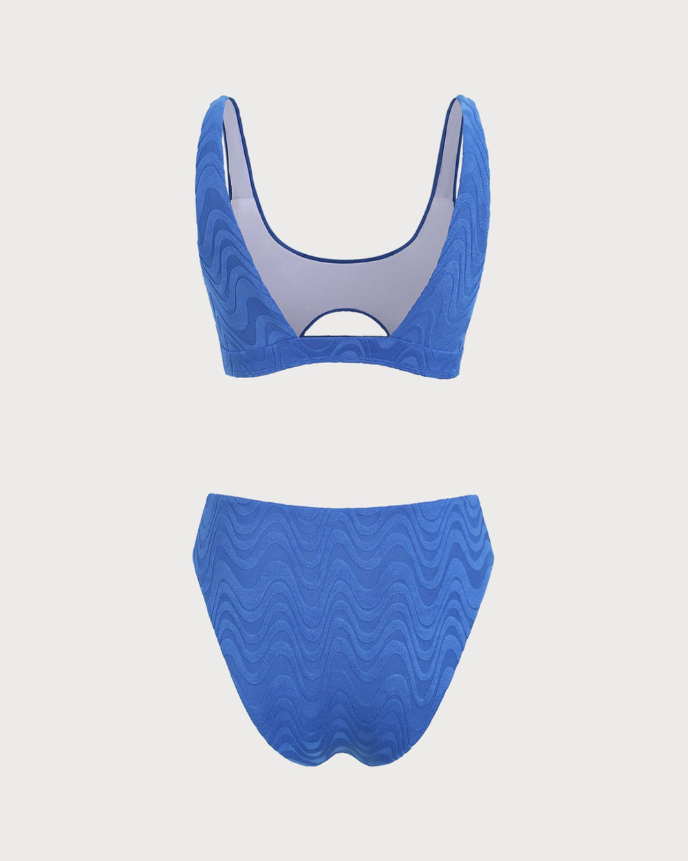 Blue U Neck Textured Bikini Set