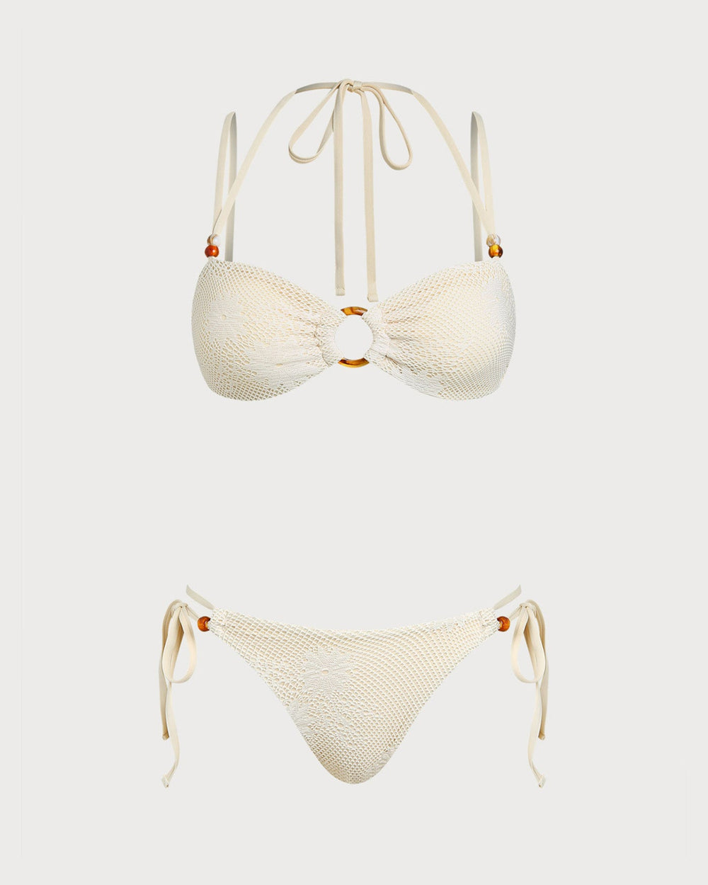 Beige Textured Bandeau Bikini Set