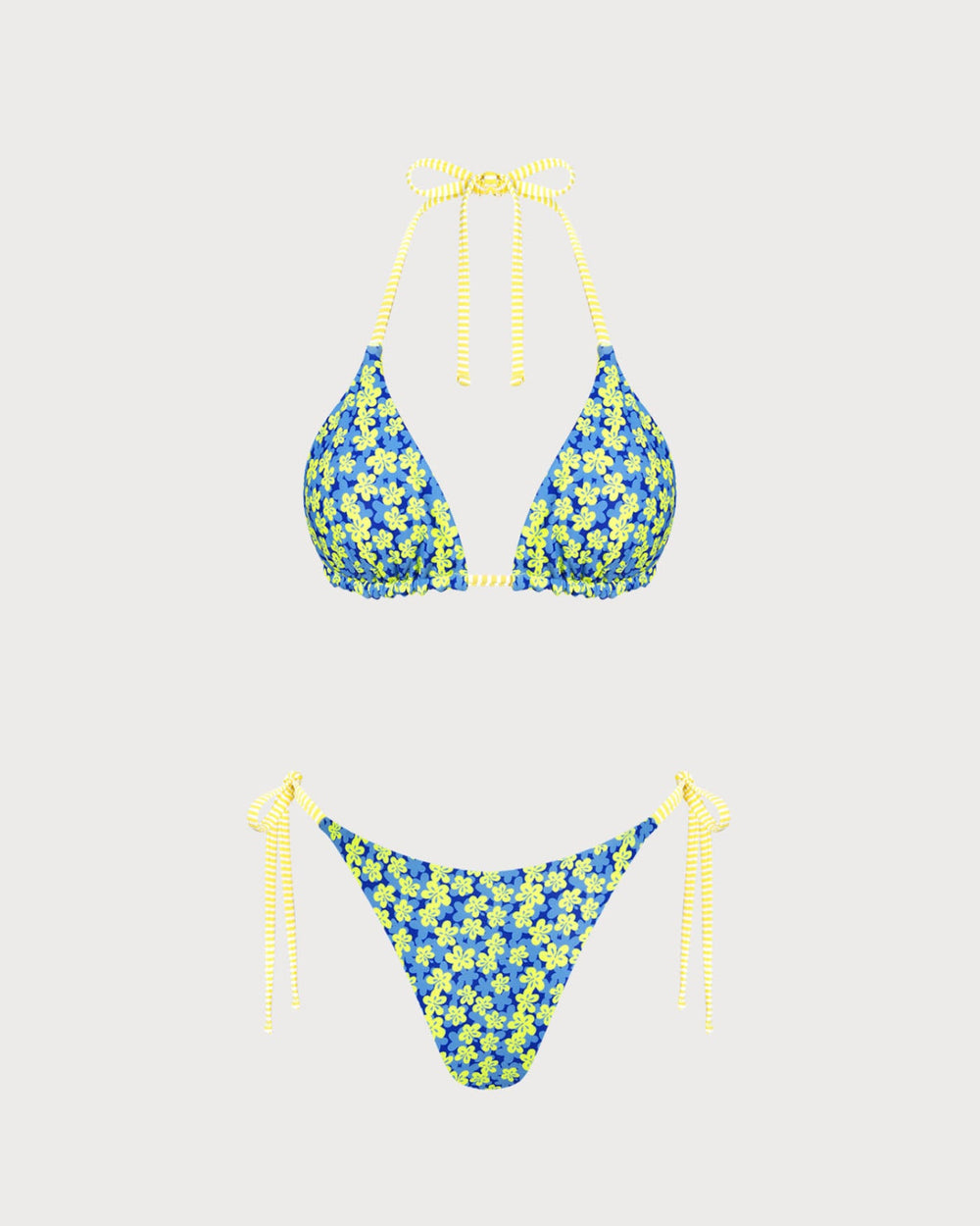 Blue Halter Floral Reversible Bikini Set