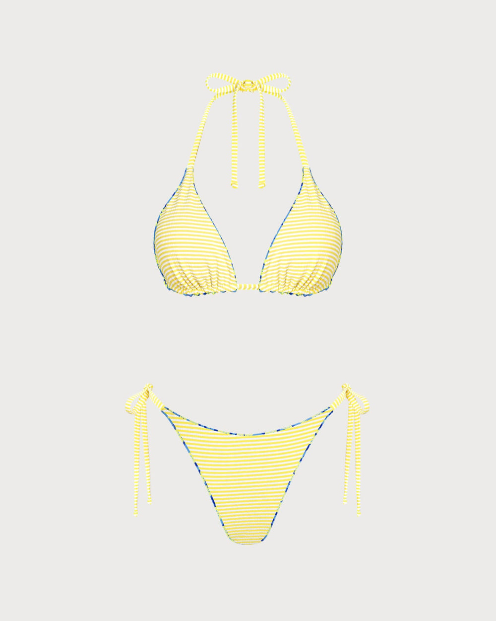 Blue Halter Floral Reversible Bikini Set