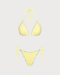 Blue Halter Floral Reversible Bikini Set