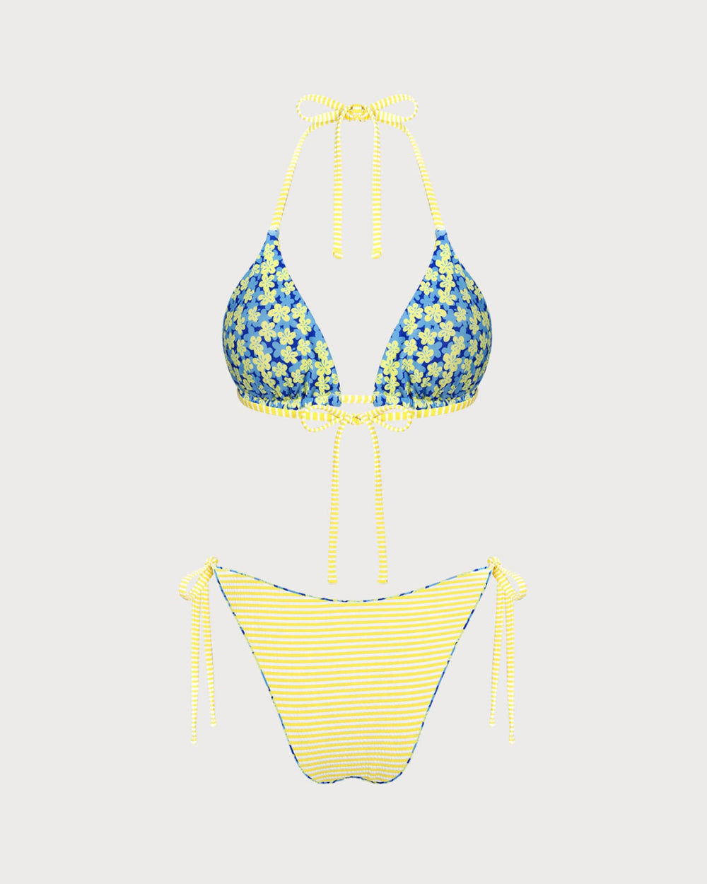 Blue Halter Floral Reversible Bikini Set