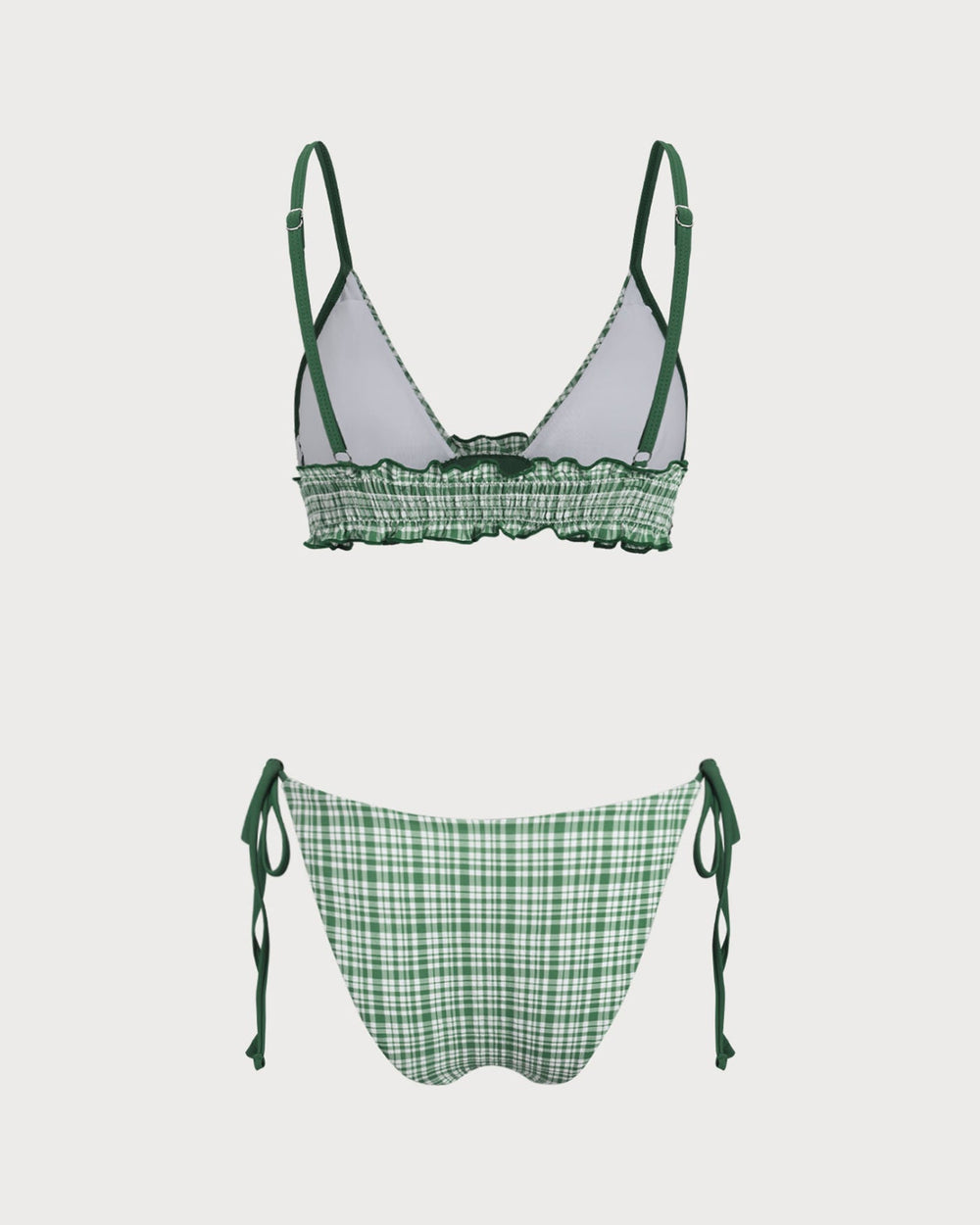 Green Plaid Drawstring Bikini Set