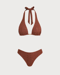 Brown Jacquard Three-Piece Set
