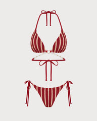 Red O-Ring Contrasting Bikini Set