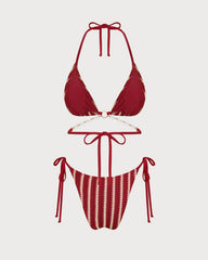 Red O-Ring Contrasting Bikini Set
