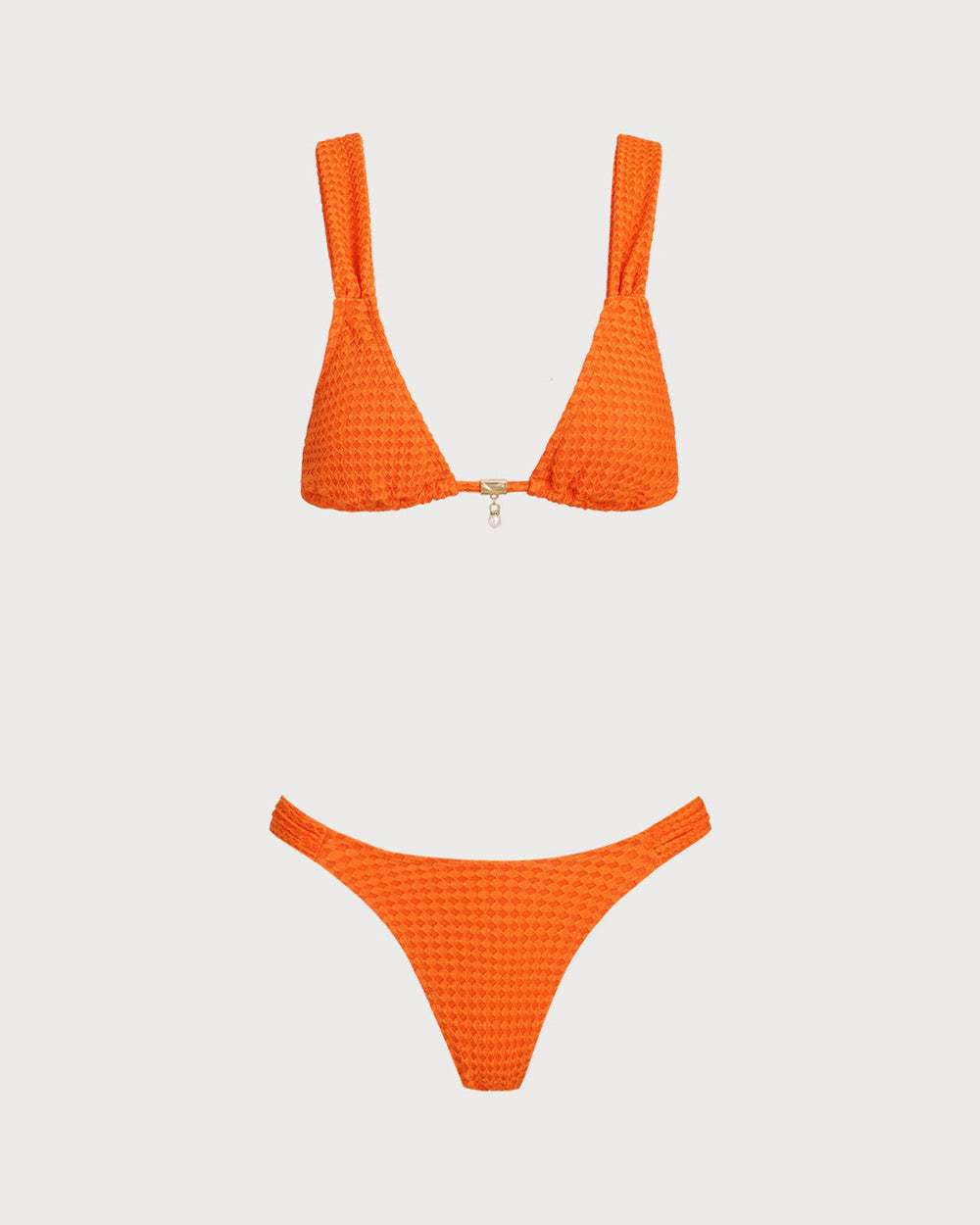 Orange Elastic Waist Textured Bikini Set