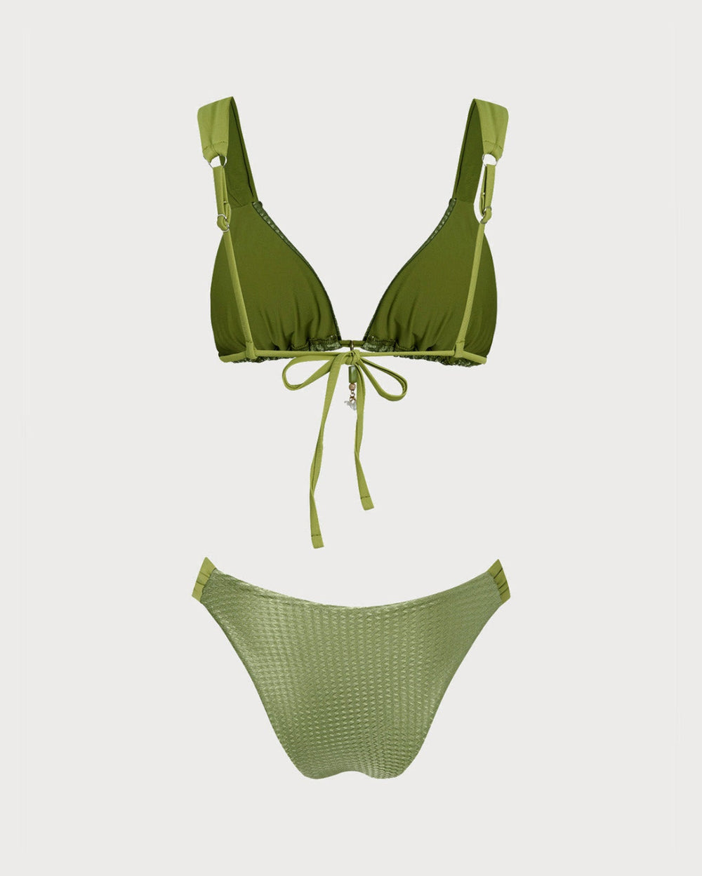 Green V Neck Textured Bikini Set